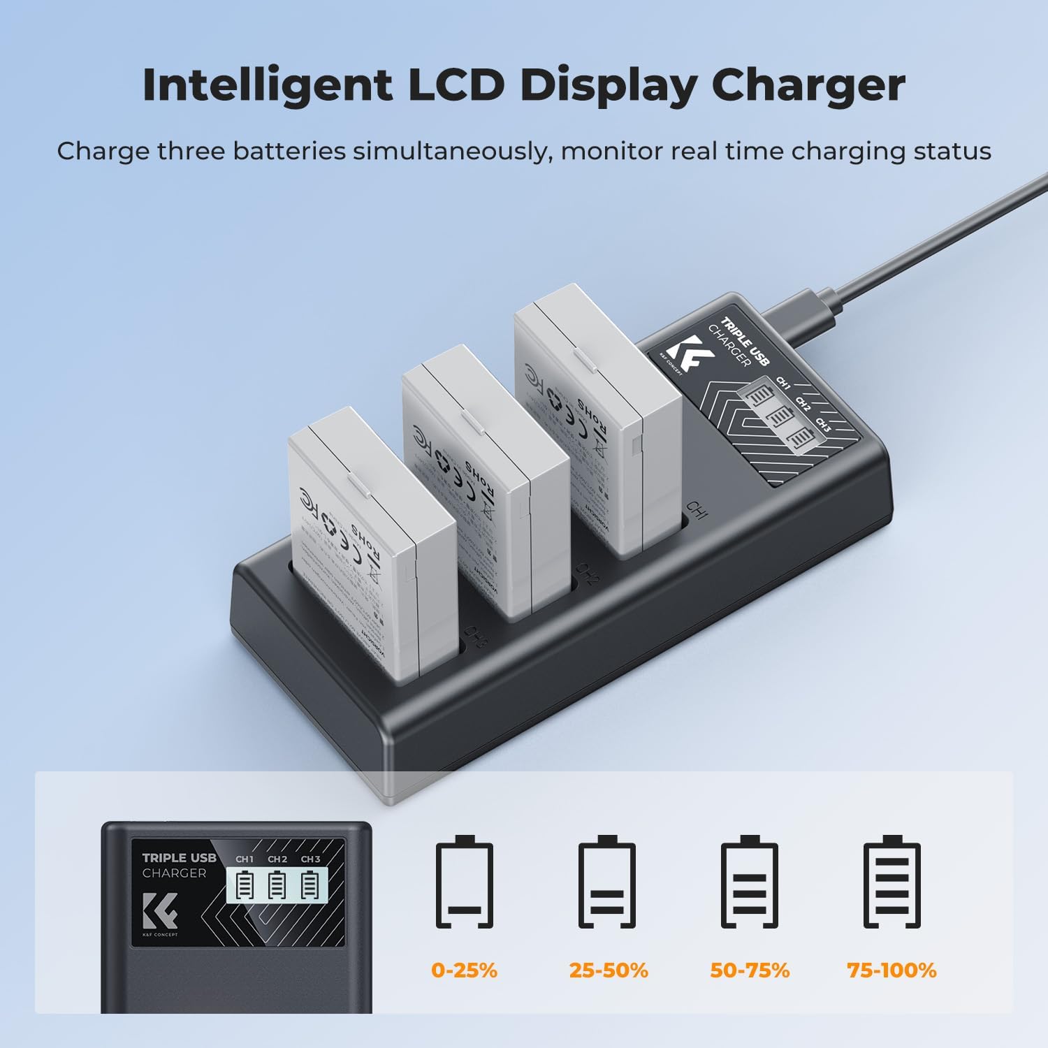 Thumbnail 3 de K&F CONCEPT LP-E8 Battery and LCD Charger – 3 Pack for Canon EOS Rebel Series