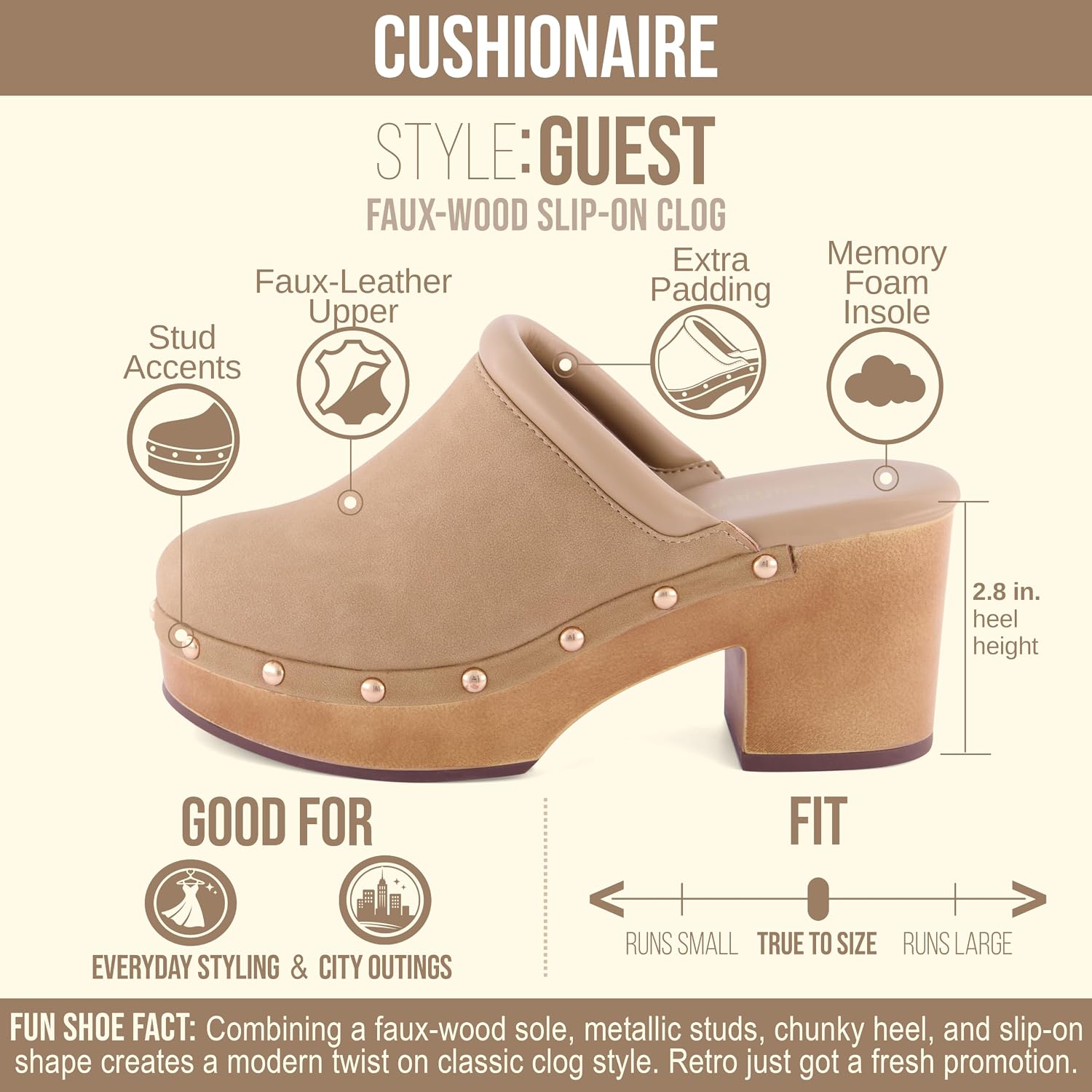 Detalle 2 de CUSHIONAIRE Women's Platform Clogs with Faux Wood Sole