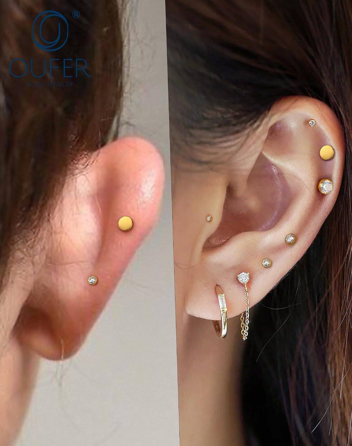 Thumbnail 5 de OUFER 2Pcs Threadless Nose Stud 4mm 💎