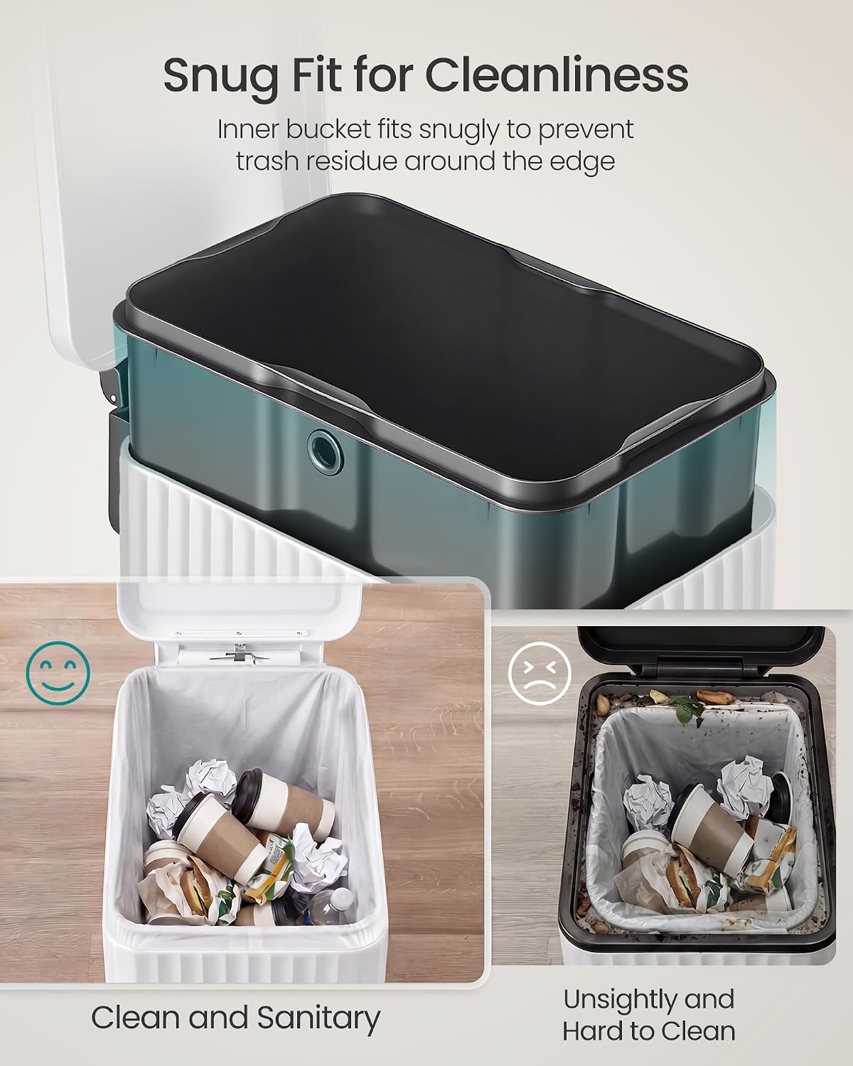 Detalle 2 de SONGMICS Kitchen Bin with Pedal, 13 Gallon (50 L) Slim Waste Bin with Soft-Close Lid – Cloud White (LTB350WZ02)