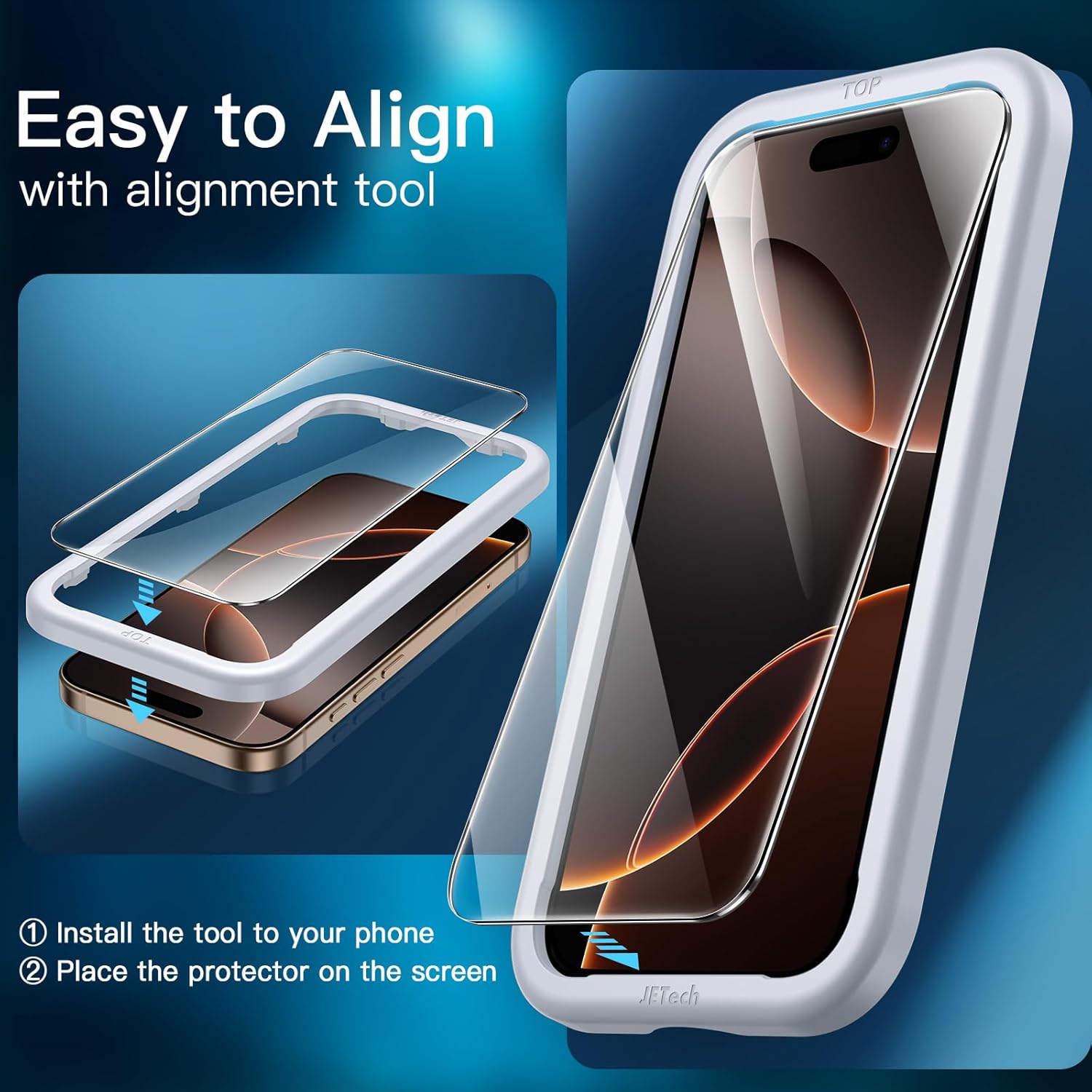 Detalle de JETech Screen Protector for iPhone 16 Pro Max 6.9-Inch — 3-Pack Tempered Glass with Easy Installation Tool