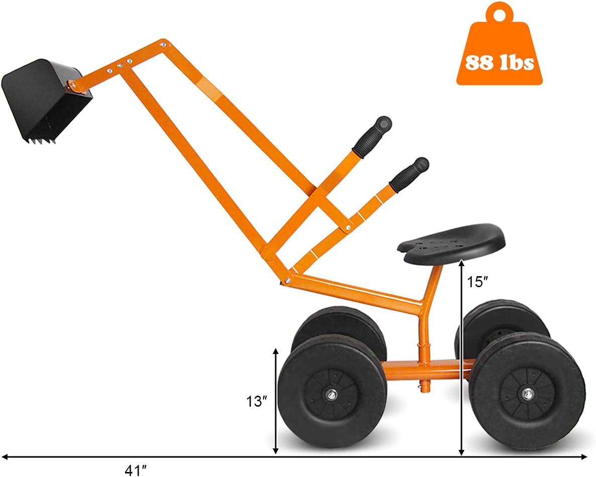 Thumbnail 6 de HONEY JOY Ride-On Sand Digger, Orange, Metal Frame and Four Wheels