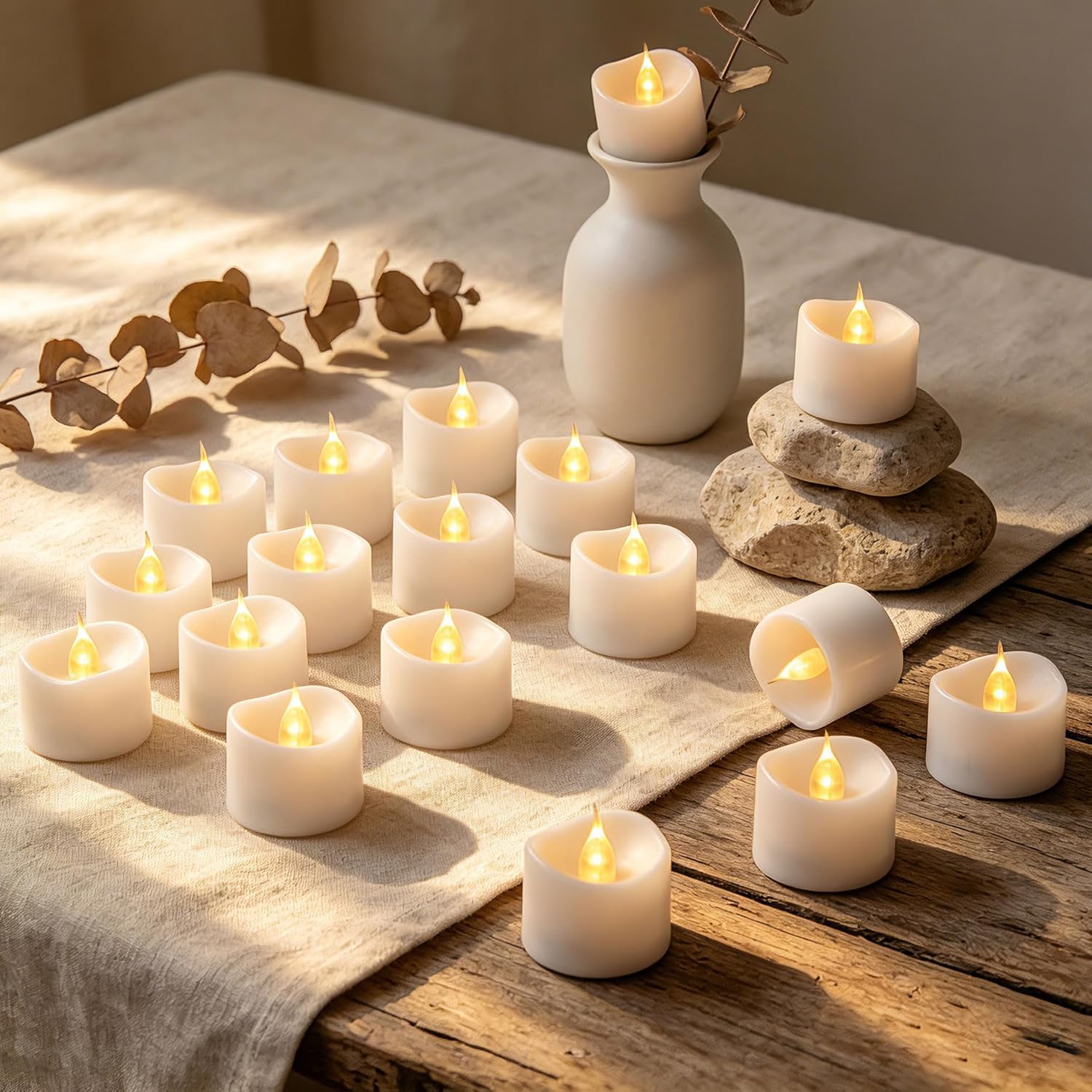 Detalle de 24 Bougies LED Thé avec Pilotage et Batteries CR2032 – Sans Flamme, Set Déco 24 pièces