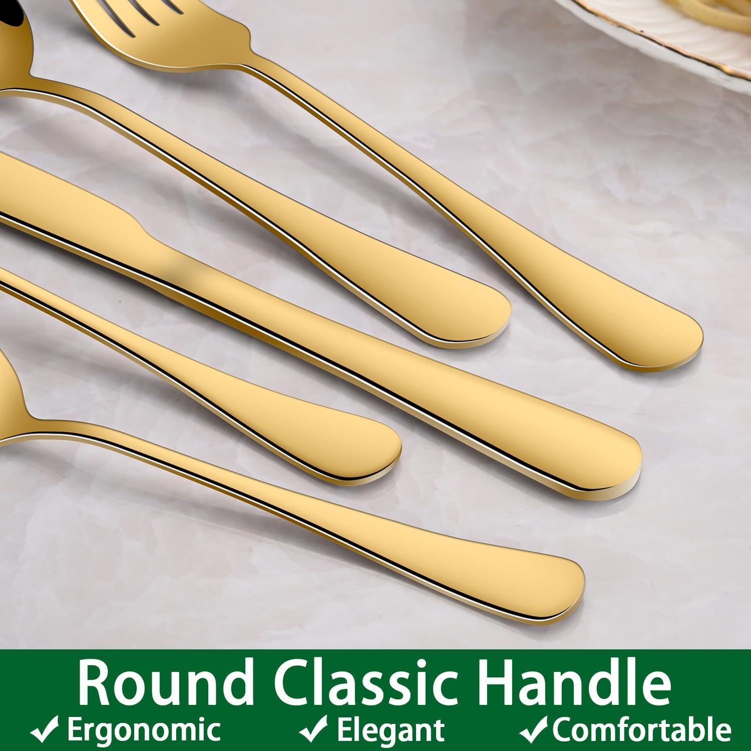 Detalle 1 de Dehov T1010-48 49-Piece Gold Stainless Steel Flatware Set with Organizer