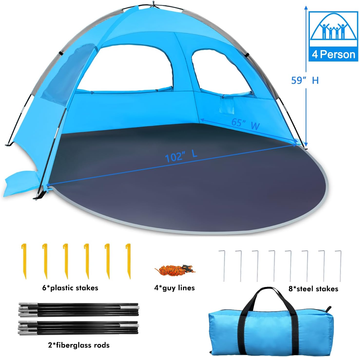 Thumbnail 6 de WhiteFang Beach Tent for 3/4/6/8 People, UPF 50+ Shade with Mesh Windows