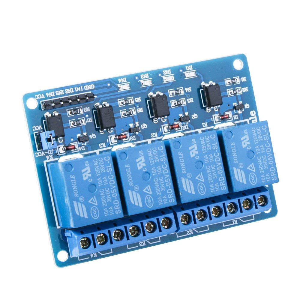 Detalle 2 de ELEGOO 4 Channel DC 5V Relè Modulo con Optoisolatore: affidabile controllo a microcontrollore
