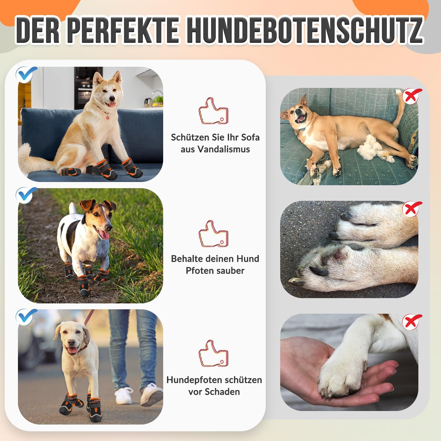 Detalle 2 de Eyein Hundeschuhe Pfotenschutz (2 Stück) wasserabweisend, rutschfeste Sohle, reflektierender Klettverschluss – Größe 4, Orange