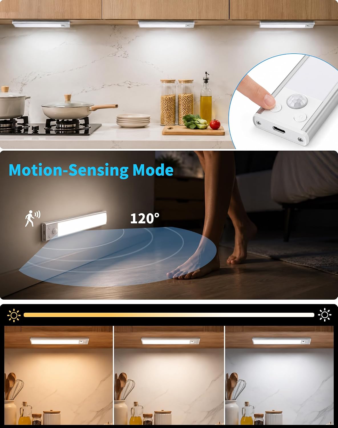 Detalle 2 de 1100mAh Rechargeable Under Cabinet LED Motion Sensor Light
