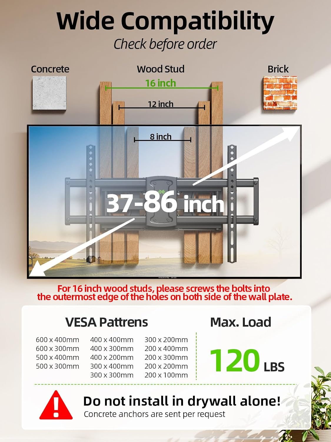 Detalle 2 de USX MOUNT XML901 Full Motion TV Wall Mount, 37–86 in, 120 lb, VESA 600×400