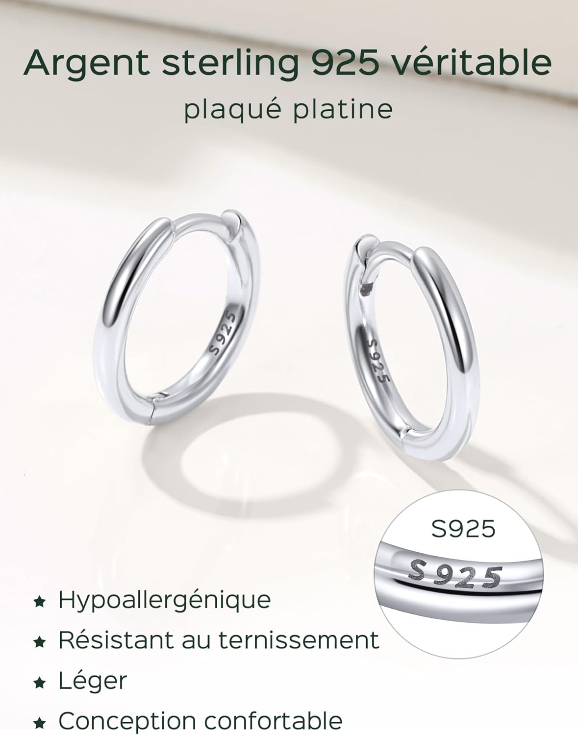 Thumbnail 3 de ChicSilver petites créoles en Argent 925 massif (8/9/10/12/14/16/20 mm) pour femme et homme