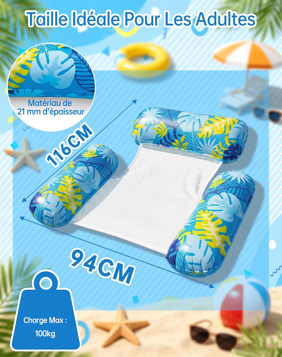 Thumbnail 6 de Wincany Bouée Piscine Gonflable 4-en-1 – Matelas épais 21 mm pour adulte