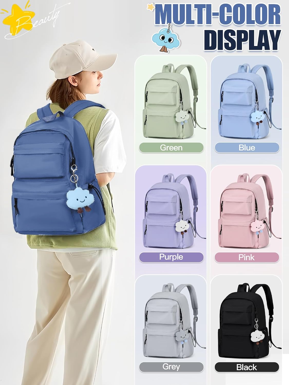 Thumbnail 6 de FIORETTO Backpack Womens School Bag: Lightweight, Water-Resistant, 15.6" Laptop Ready