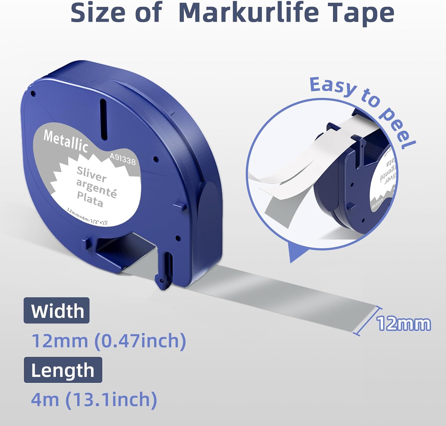 Detalle 2 de 3er-Pack Etikettenband 12 mm x 4 m Metallic Silber – kompatibel mit Dymo LetraTag