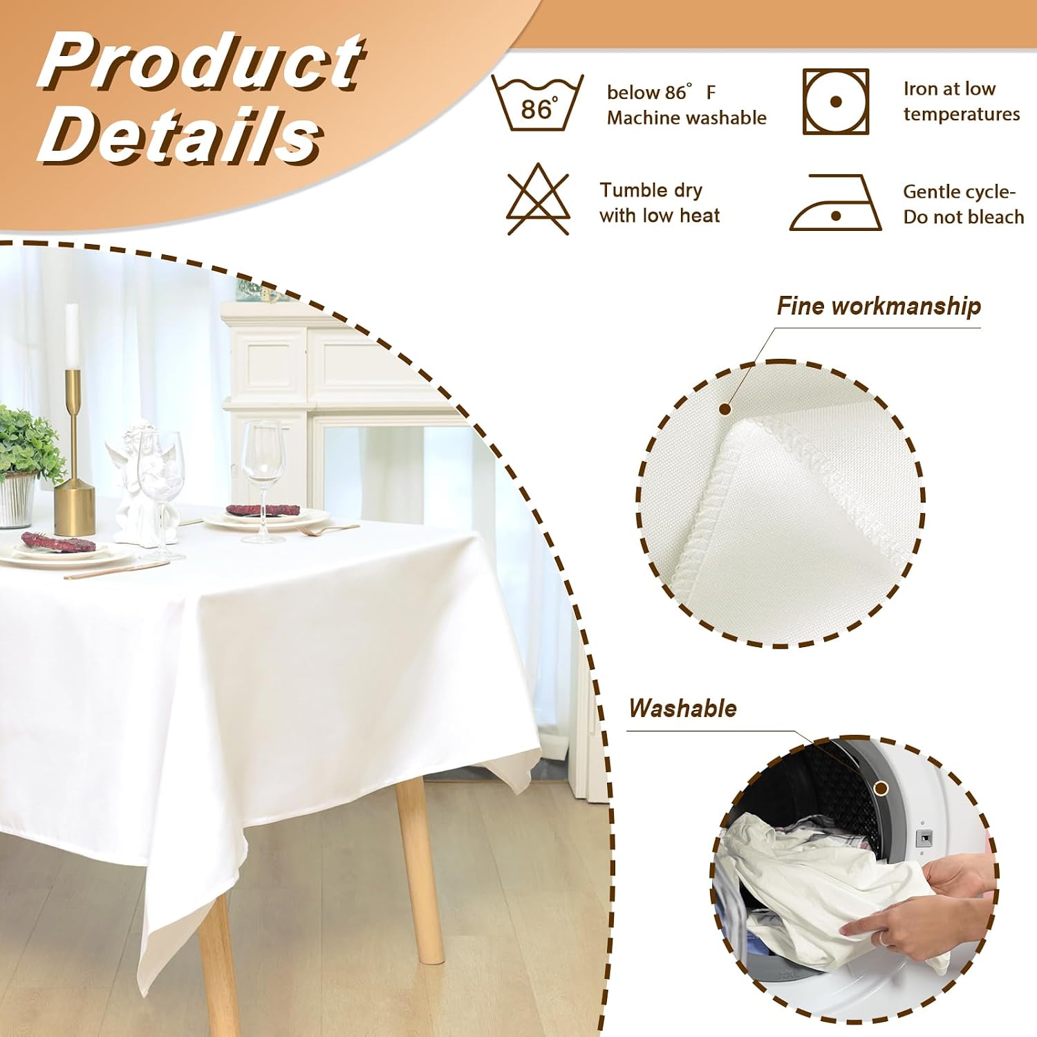 Detalle de Fixwal 6 Pack Ivory 70 x 120 Inch Rectangle Tablecloths