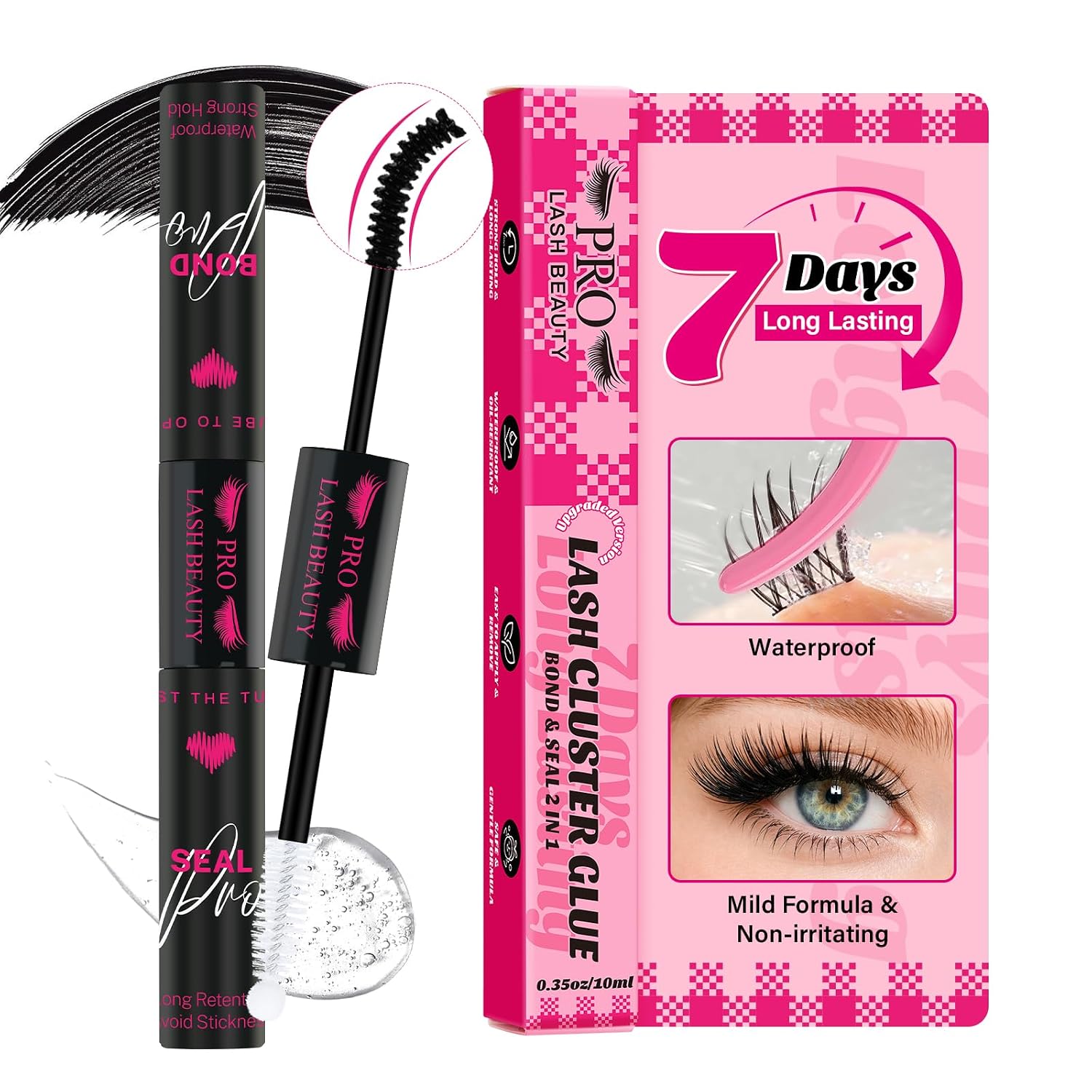 Detalle de PRO LASHBEAUTY Eyelash Glue Lash Bond and Seal Cluster Lash Glue & Seal – 5 ml + 5 ml, schwarz bindend + klare Versiegelung