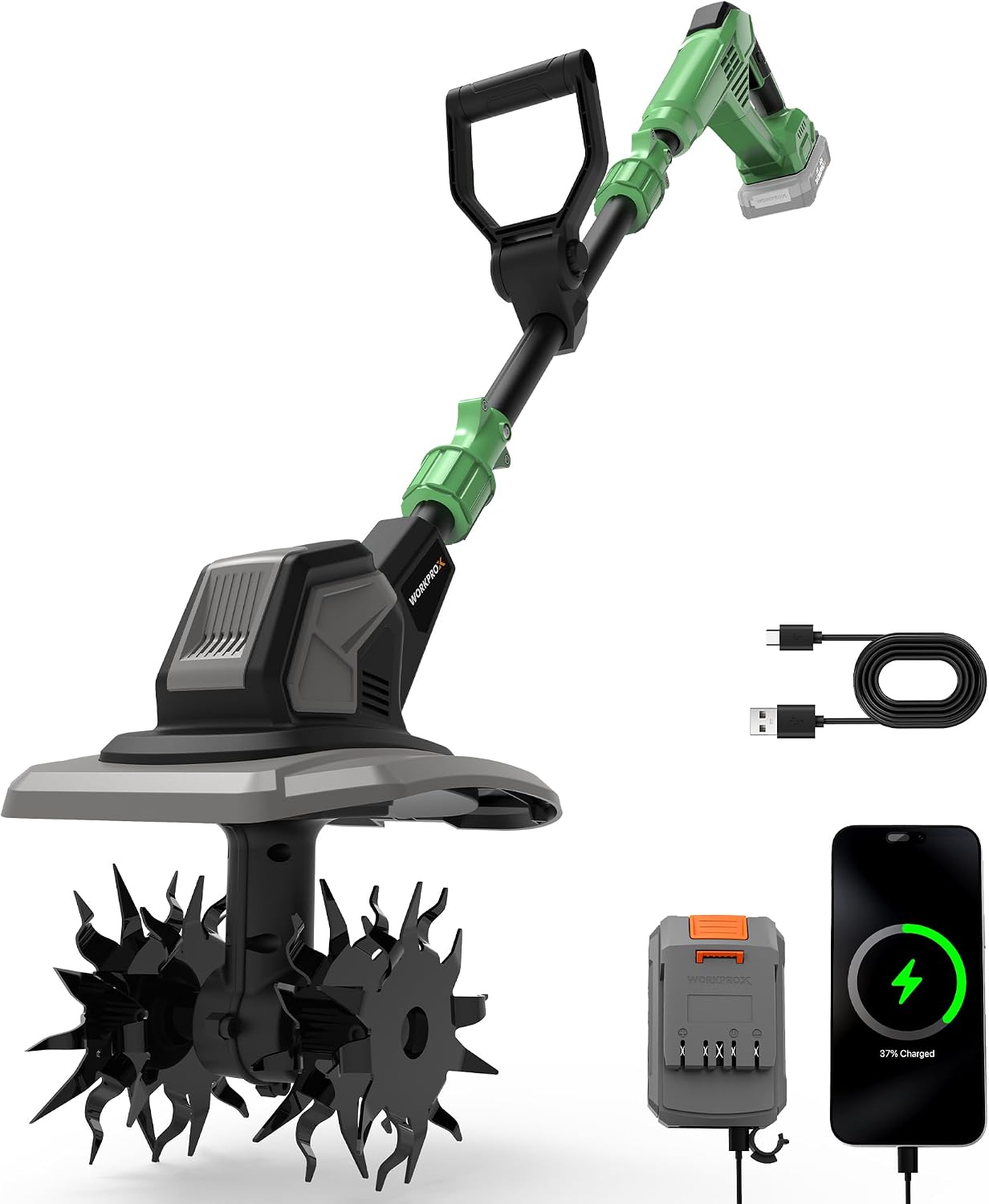 Detalle de WORKPROX Motozappa Elettrica Senza Fili 20V – versione compatta per orti e giardini ristretti