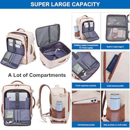 Detalle de WENIG Mochila de viaje cabina 40x30x20 cm con puerto USB para portátil 14" | Beige-marrón