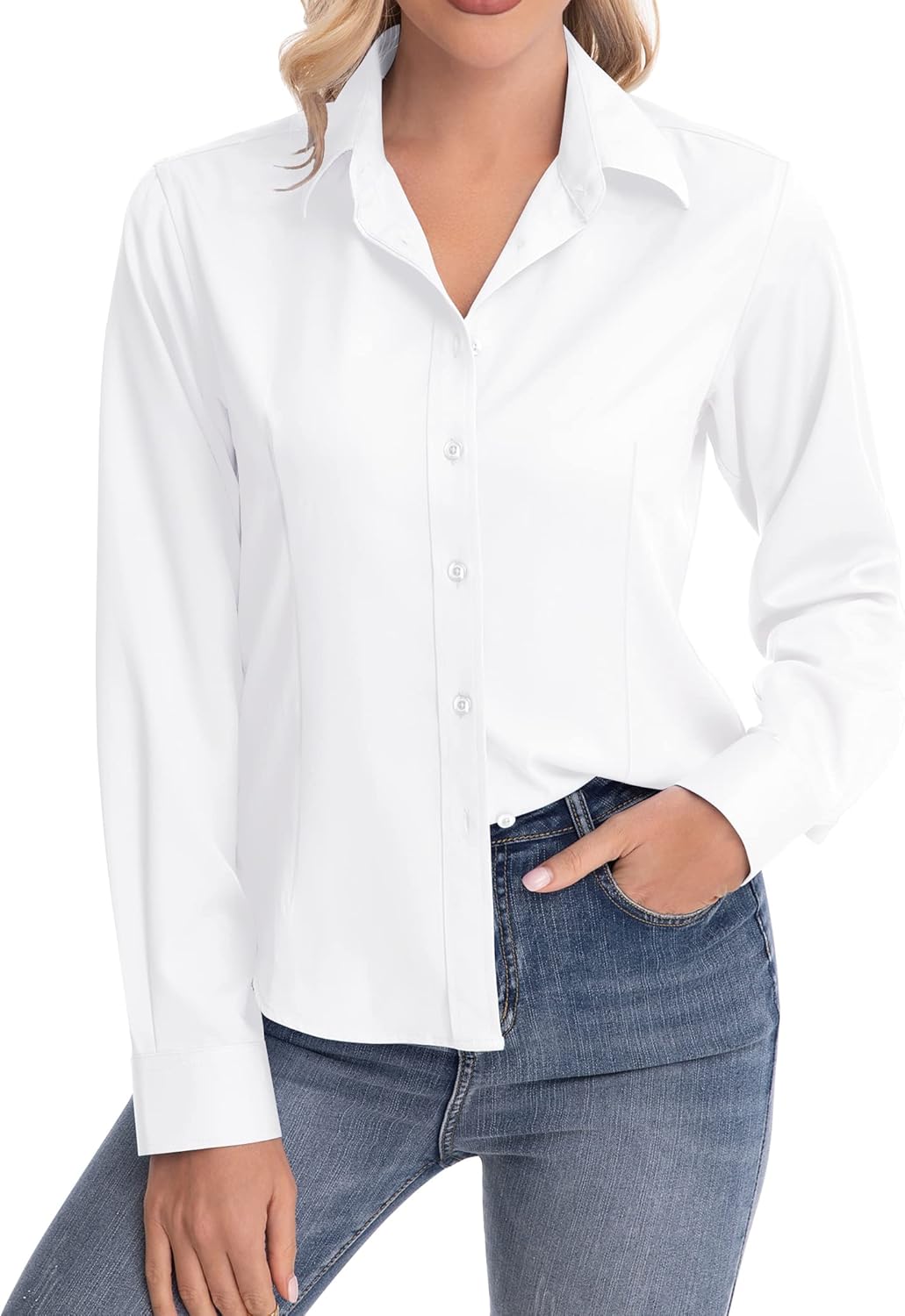 Thumbnail 1 de siliteelon Women’s Classic-Fit Dress Shirts Long Sleeve Button-Down (Wrinkle-Free Stretch)
