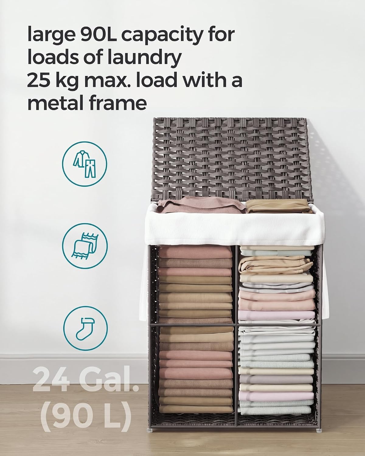 Detalle de SONGMICS Eliott Collection LCB51WG 90L Synthetic Rattan Laundry Hamper