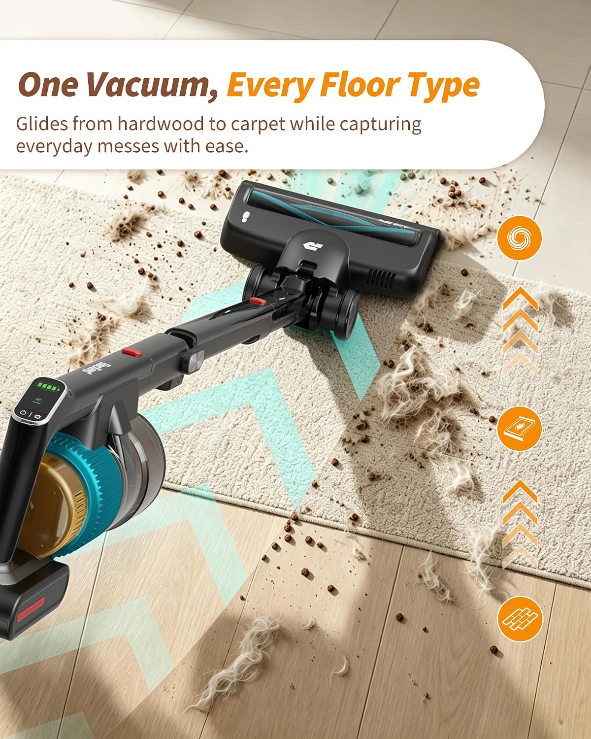 Thumbnail 6 de Eleckeys Cordless Vacuum Cleaner, 650W: Lightweight, 65-Minute Runtime, 180° Foldable Wand