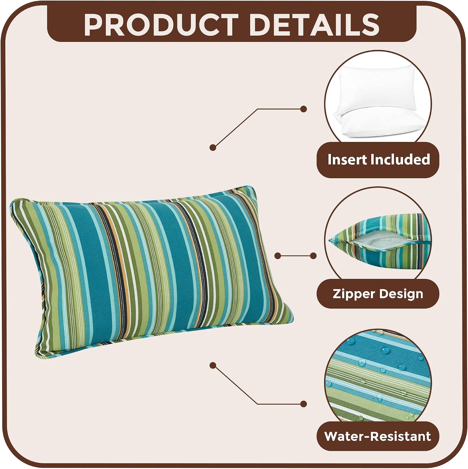 Detalle 2 de FUNHOME Outdoor Lumbar Pillows, 12 x 20 Inch