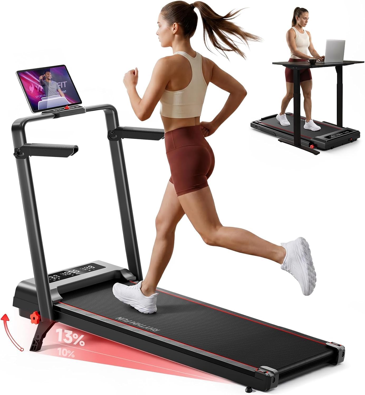 Detalle de RHYTHM FUN M4138 15% Incline Folding Walking Treadmill with Handlebar