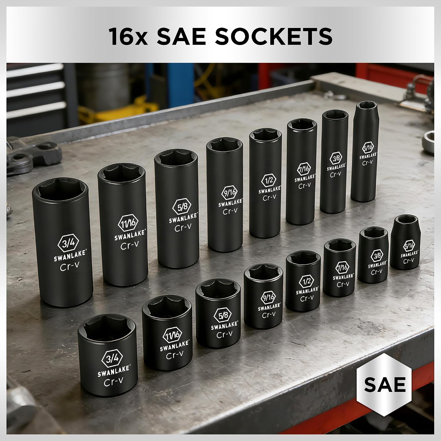 Detalle de SWANLAKE 3/8-Inch Drive Impact Socket Set, 50-Piece SAE and Metric, 6-Point