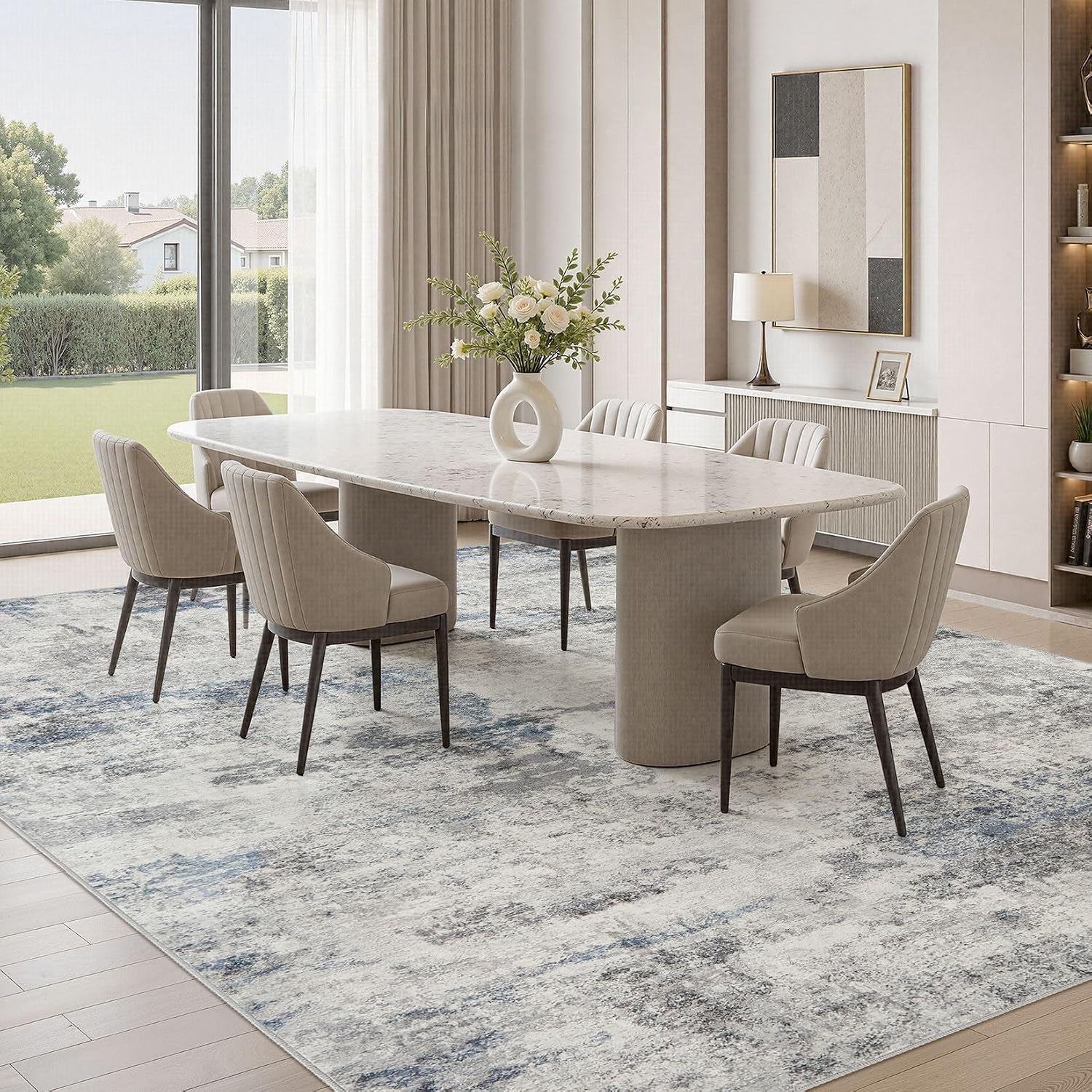 Thumbnail 2 de DMOYEST 9' x 12' Washable Abstract Area Rug, Grey Blue Low-Pile