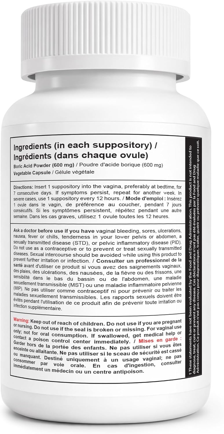 Detalle 2 de NutraBlast Boric acid suppositories 600 mg
