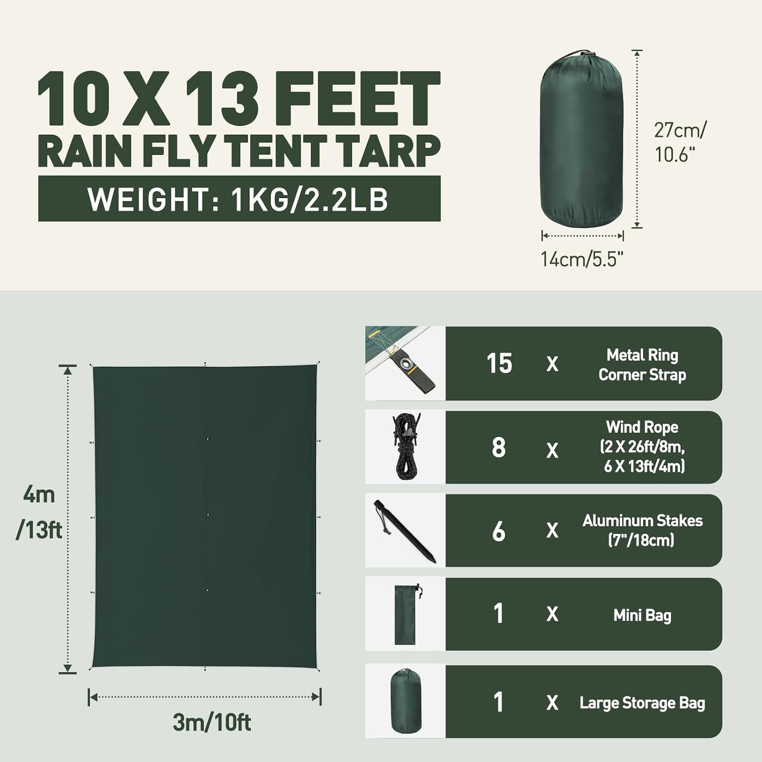Thumbnail 6 de VOSOIR Tarp 3x4M – wasserdicht, ultraleicht und vielseitig für Camping, Hängematte und Outdoor-Aktivitäten