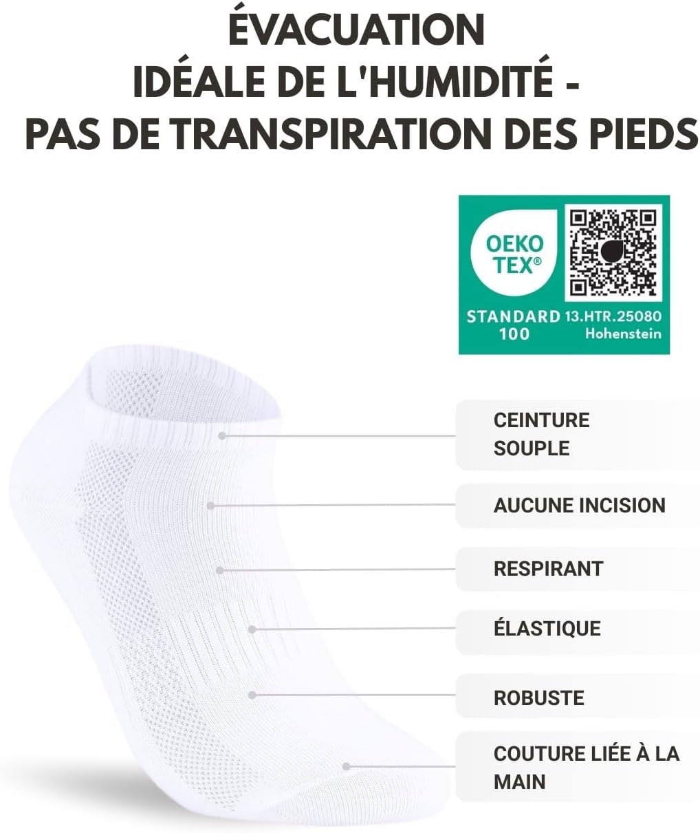 Detalle de 10 Paires Chaussettes Basses Homme Femme – Mesh respirant et confort premium