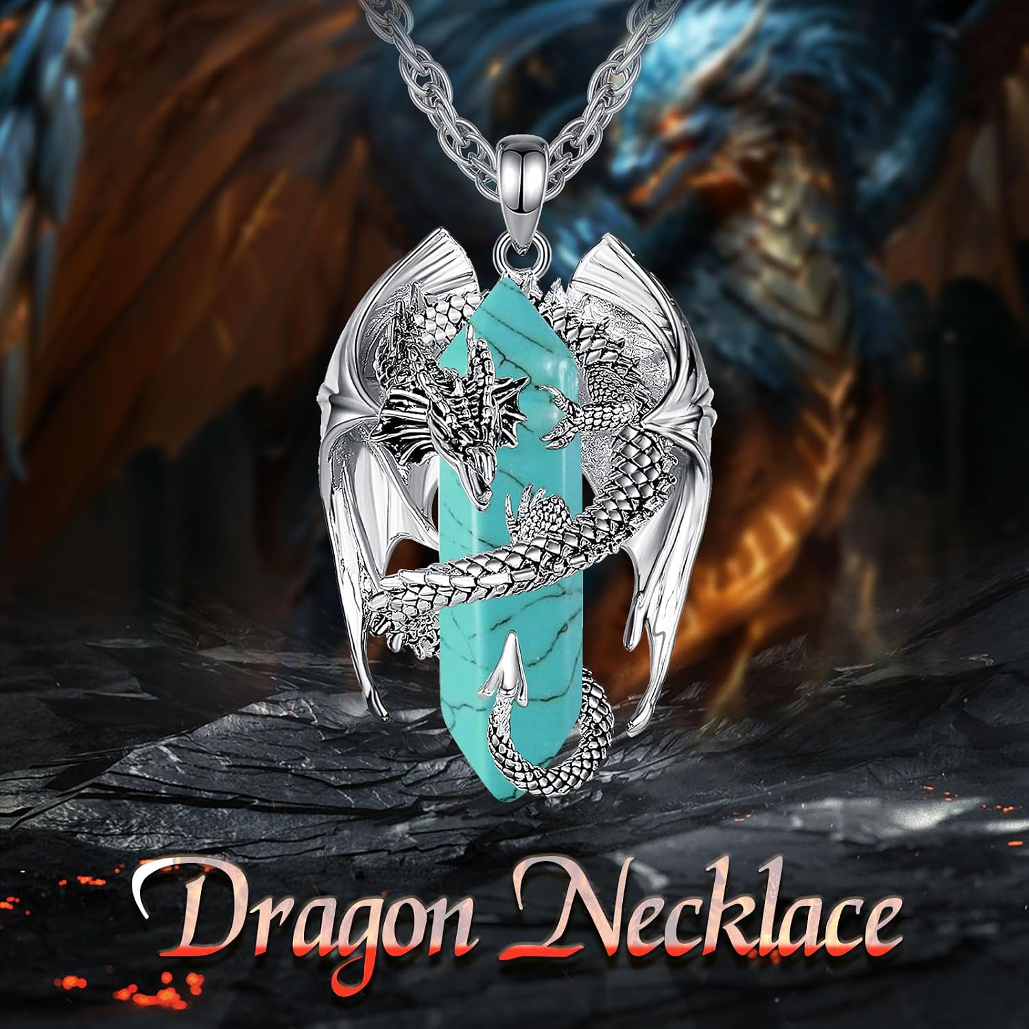 Thumbnail 5 de INFUSEU Kristall Drachen Kette Nordischer Drache