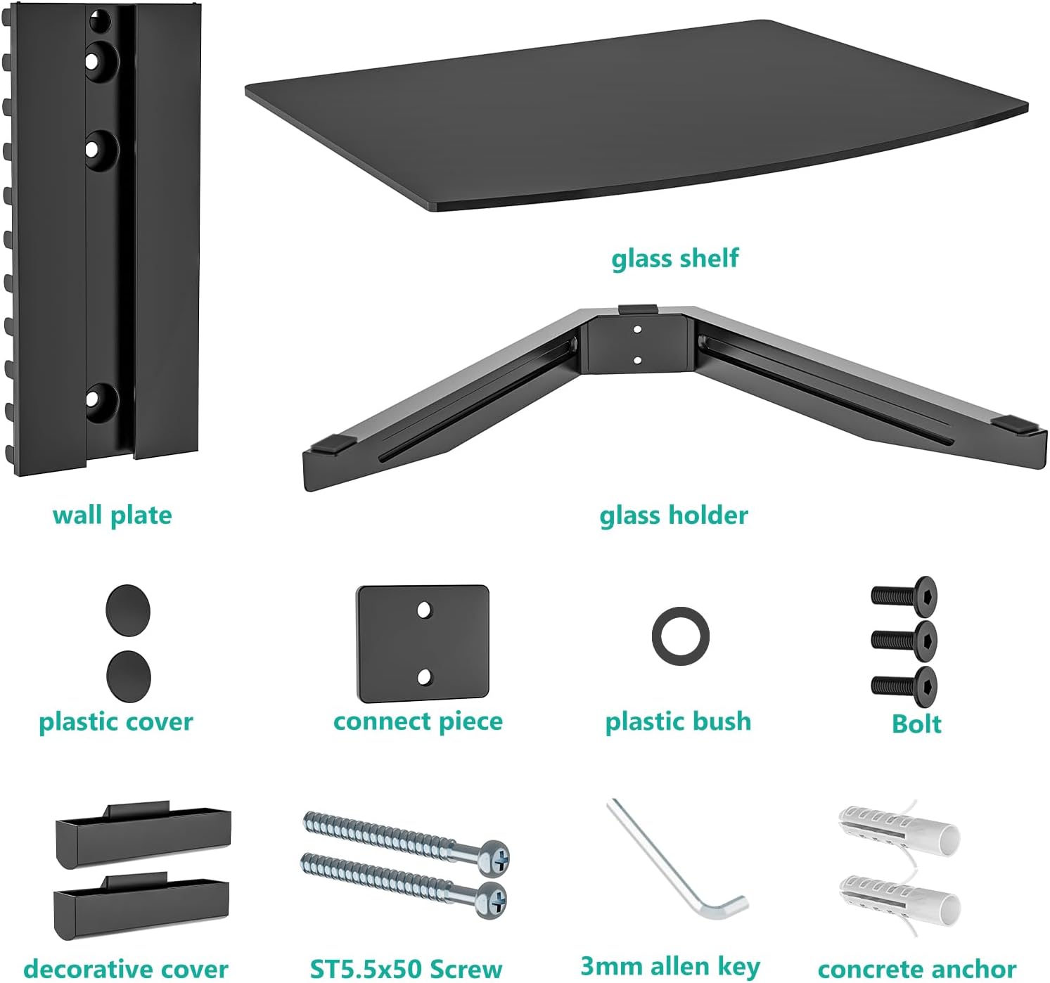 Detalle de WALI Floating Entertainment Center Shelves (CS201B) – 1 Tier, Holds Up to 8 kg, Black