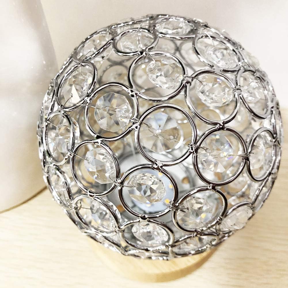 Detalle de MUCHER Crystal USB Table Lamp with Wooden Base – Silver Crystal Ball, Dimmable & USB-Charged