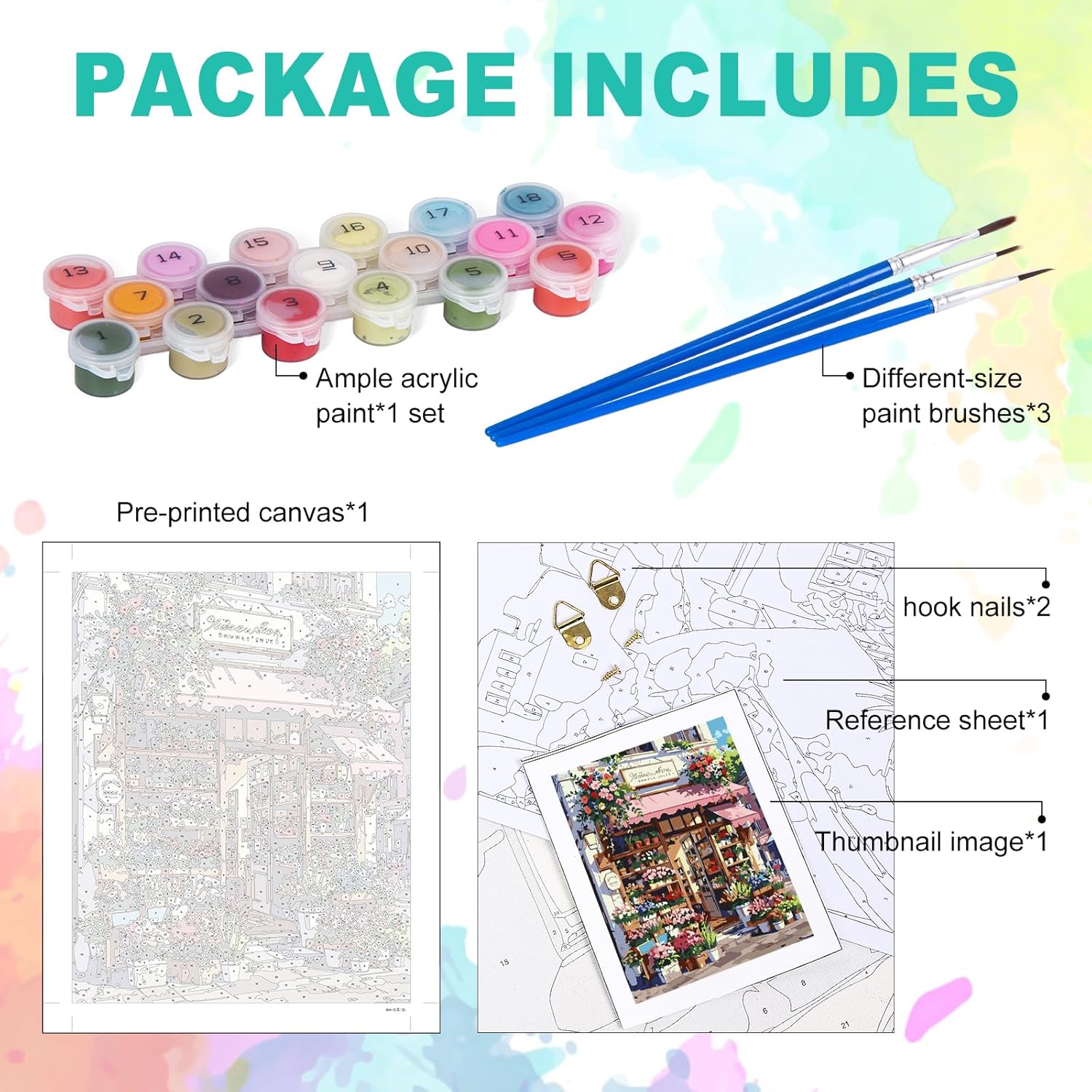 Thumbnail 2 de GEEHEIY Paint by Numbers for Adults – Flowers Shop Kit (16 x 20 inch)