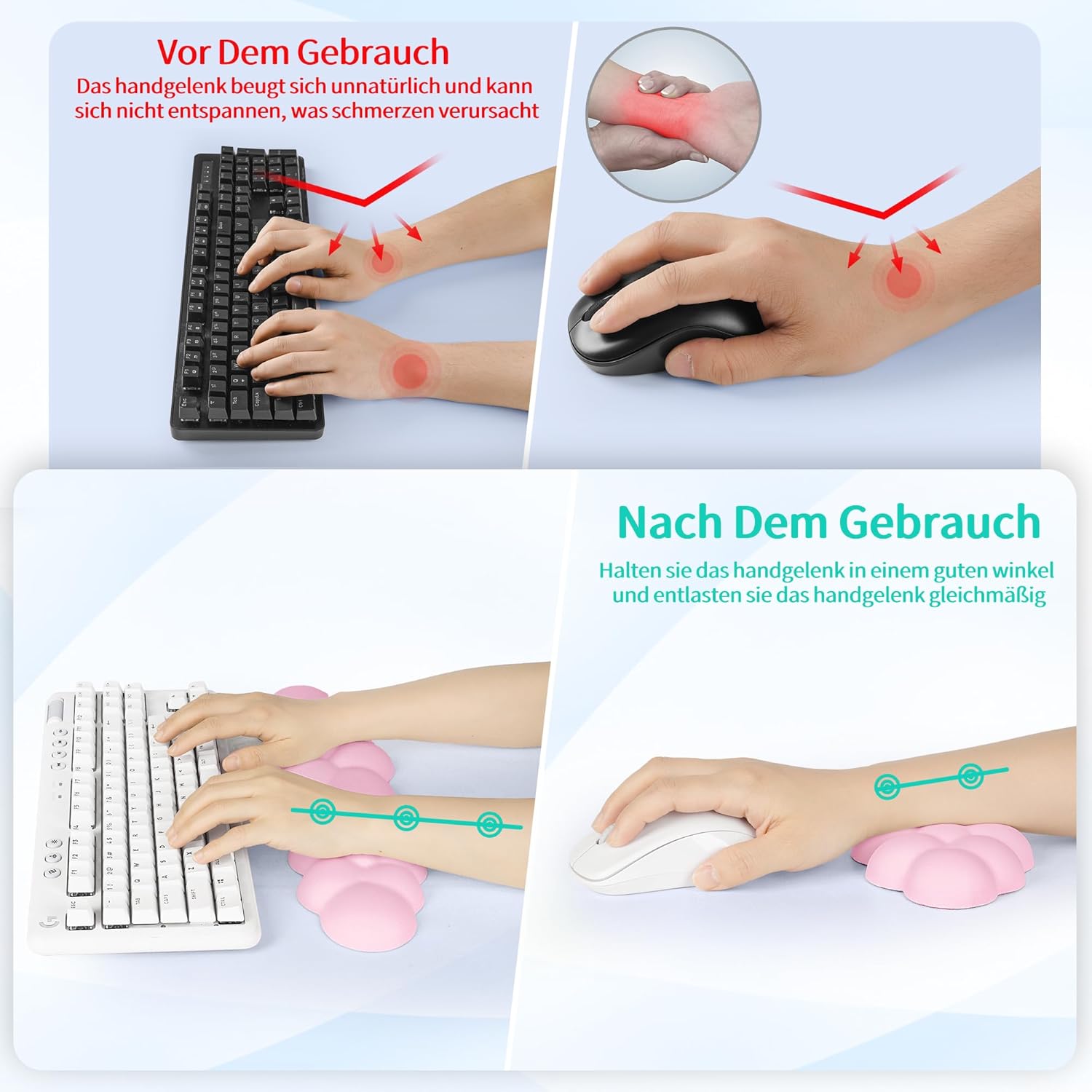 Thumbnail 2 de Sushret wolkenförmige Handballenauflage für Tastatur (PU-Leder, Memory-Schaum) – Rosa