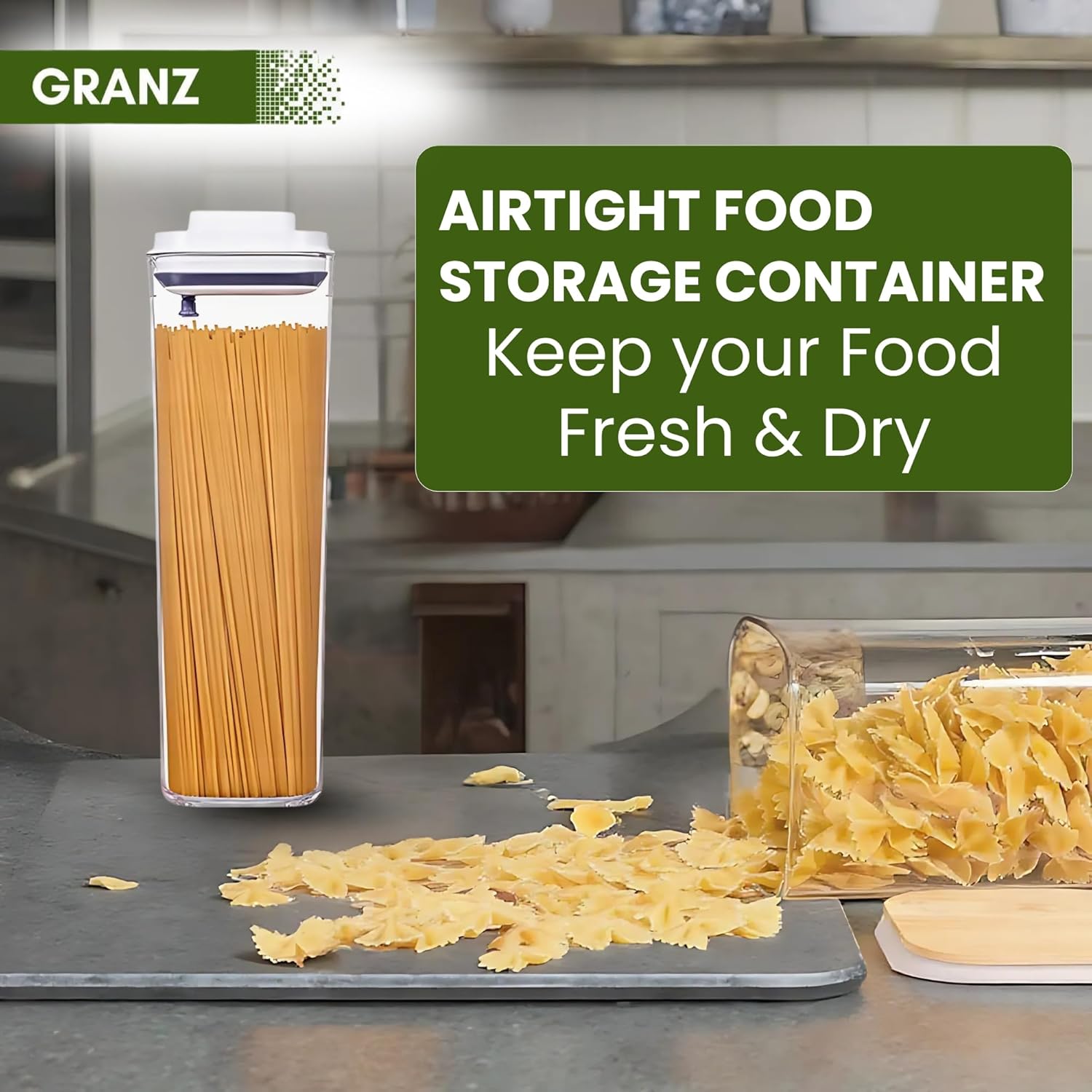 Detalle de GRANZ Push Button Food Storage Containers Pack of 2 (1800ML x 2) – BPA‑Free, Airtight Pantry Organisers