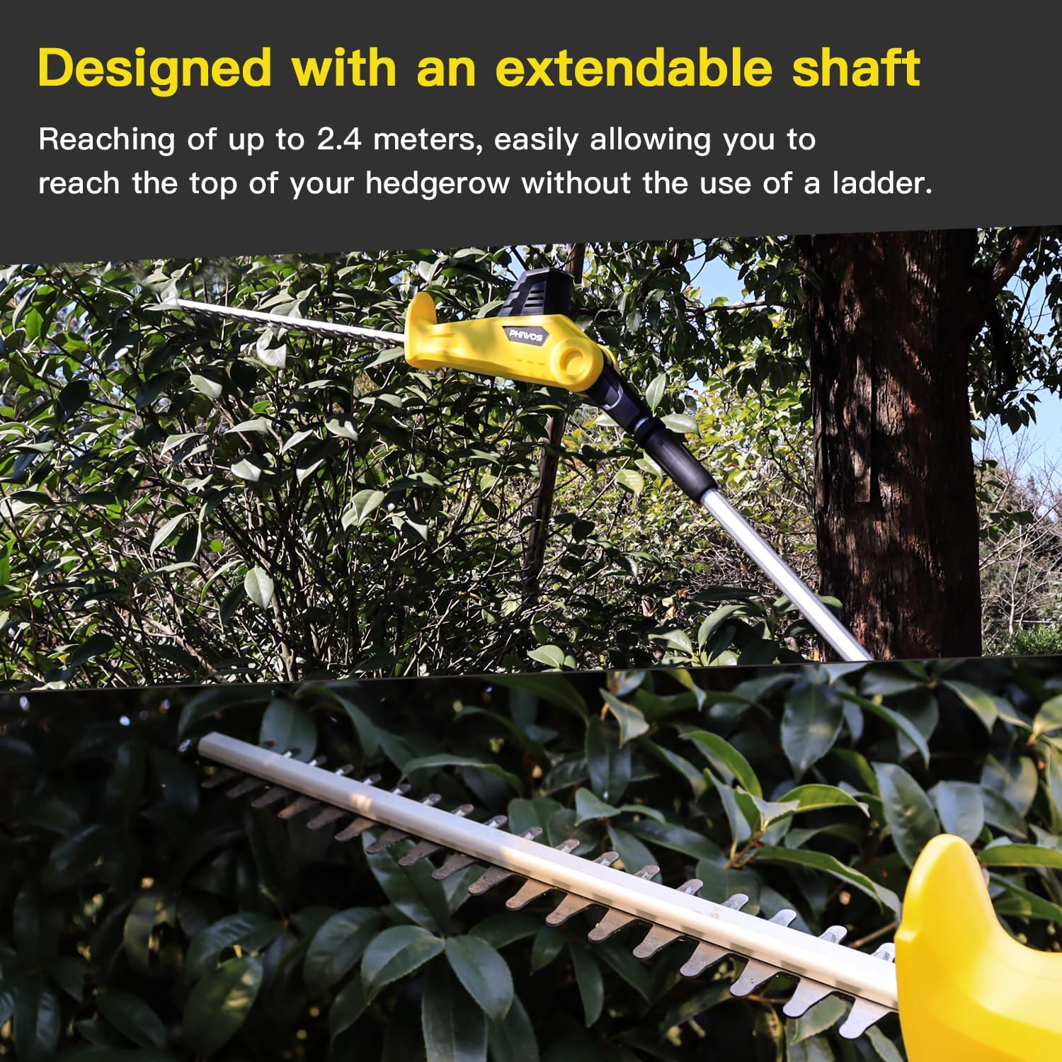 Thumbnail 5 de Cordless Pole Hedge Trimmer PHIWOS with 2.0Ah Battery & 1Hr Charger, 2Batteries, Telescopic Reach