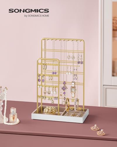 Detalle de SONGMICS JJS028A01: Organizador de Joyas de marco metálico con base de terciopelo, dorado pálido