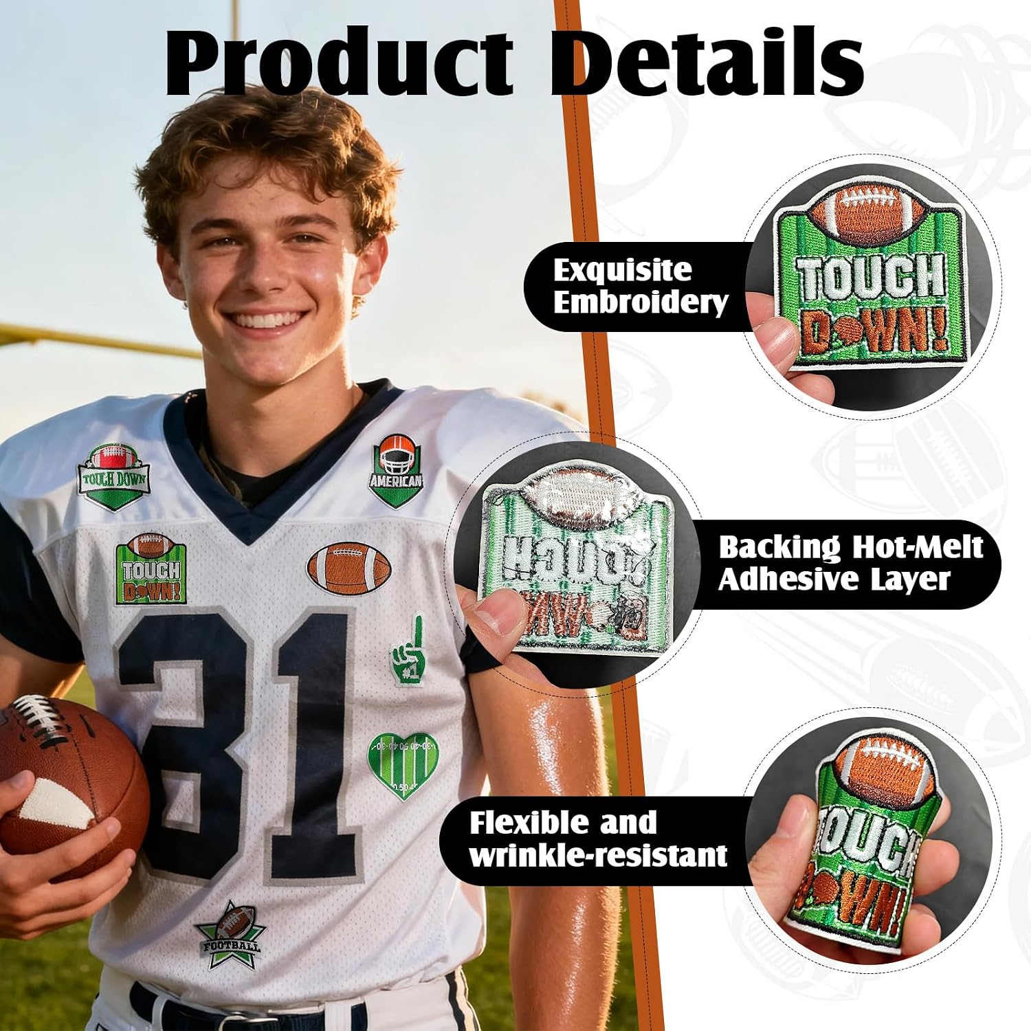 Detalle de TXSN Football Iron-On Patches, 36-Piece Embroidered Sports Appliques