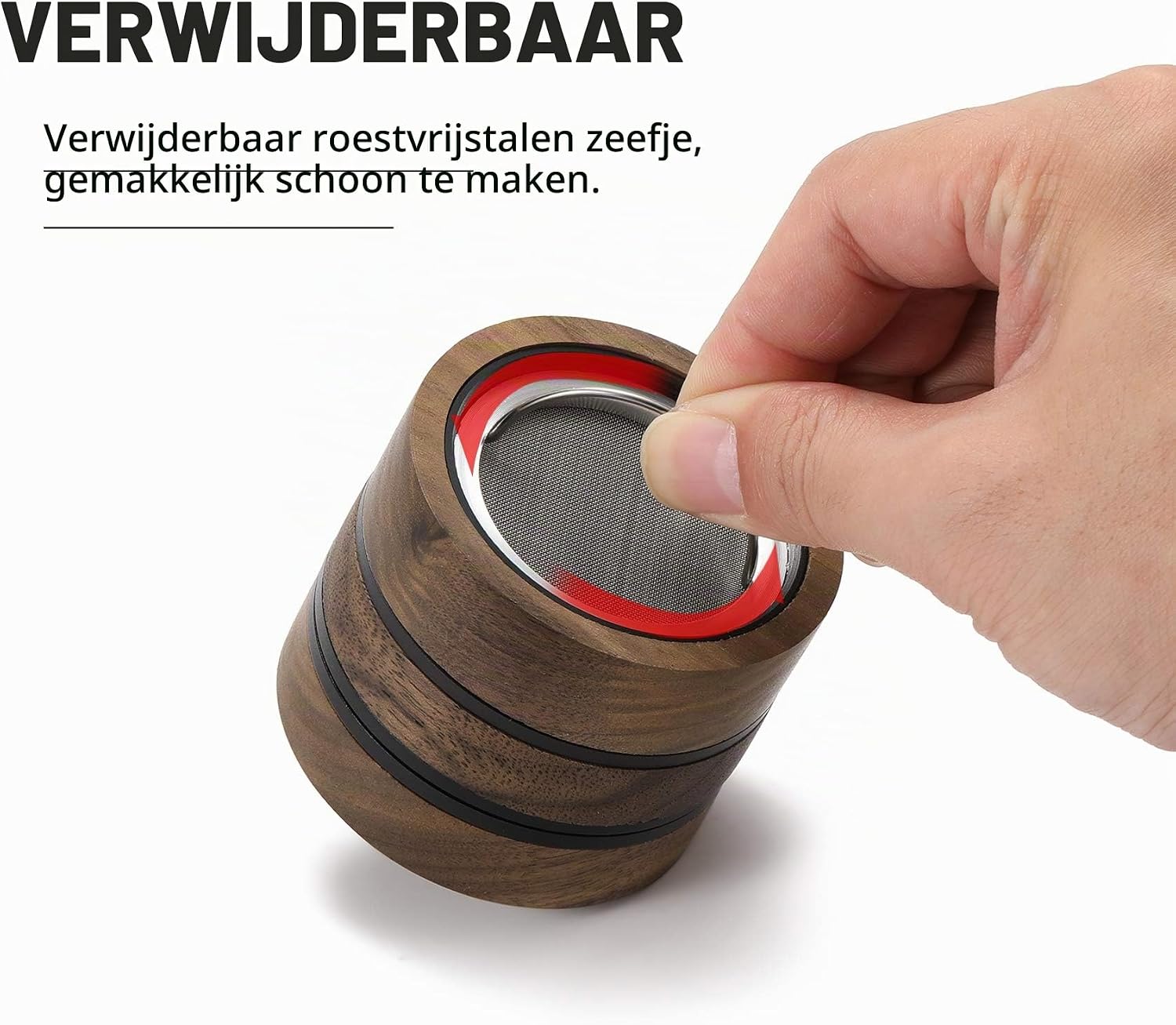 Detalle de DCOU G102 houten kruidenmolen, 4-delig met metalen crusher en magneetdeksel