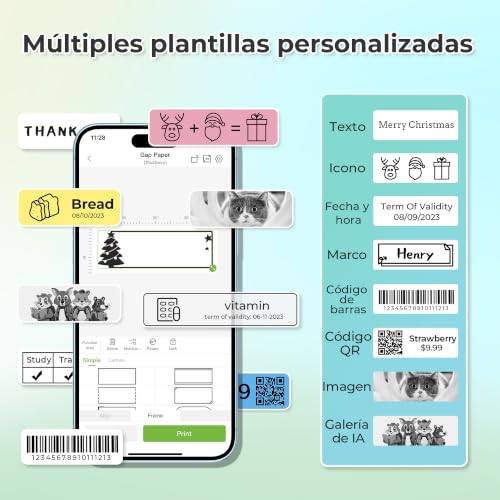 Detalle de Nelko P21 Etiquetadora Adhesivas: impresora térmica Bluetooth para etiquetas en blanco y negro