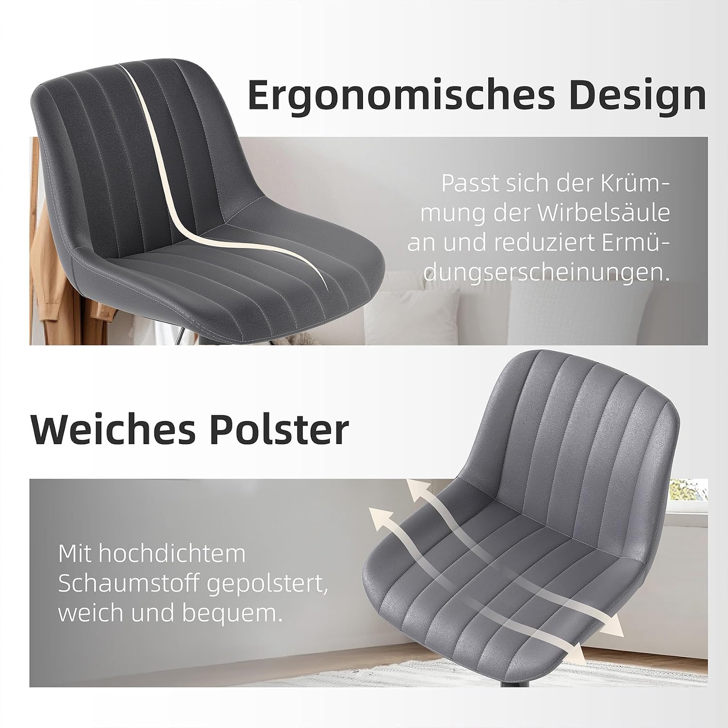 Detalle 2 de Youhauchair Barhocker 4er-Set mit Rückenlehne, drehbar & höhenverstellbar (PU-Leder), dunkelgrau