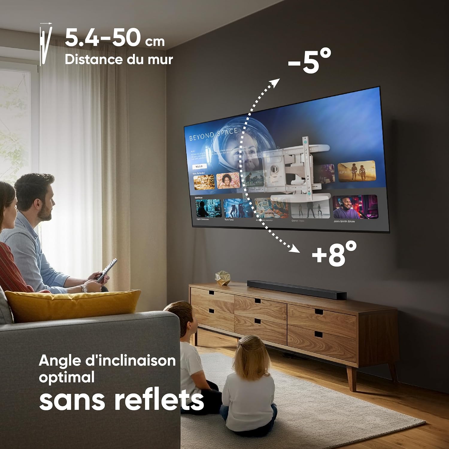 Thumbnail 3 de ONKRON Support Mural TV M6L-W orientable et inclinable (40 à 75 pouces) blanc