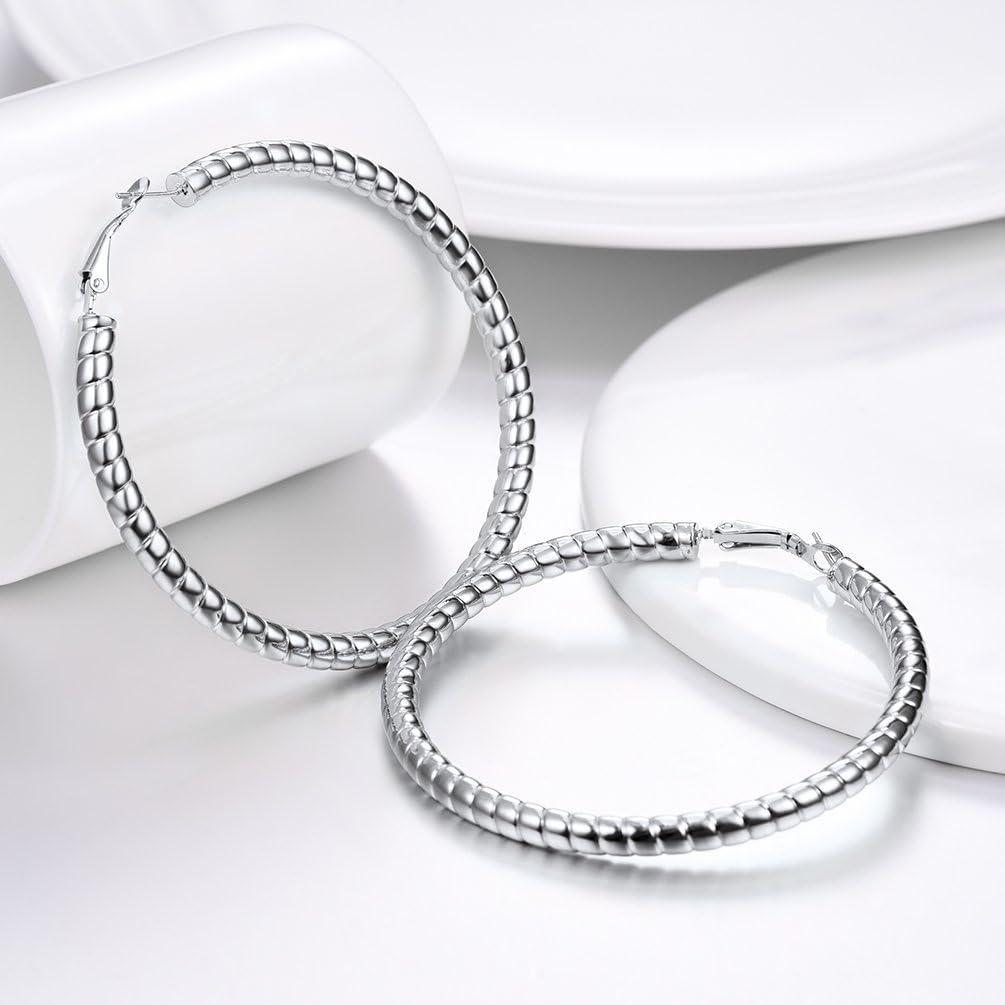 Detalle de PROSTEEL Boucles d’oreilles créoles femme en acier inoxydable 316L (diamètre 25/40/70 mm)