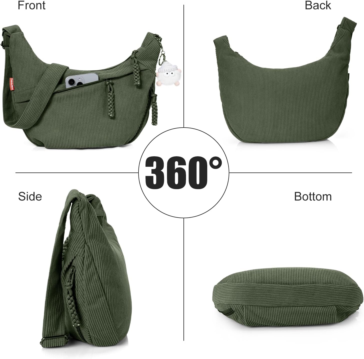 Thumbnail 5 de Captain Blues Umhängetasche Damen – Cord-Crossbody in Halbmond-Form mit Reißverschluss