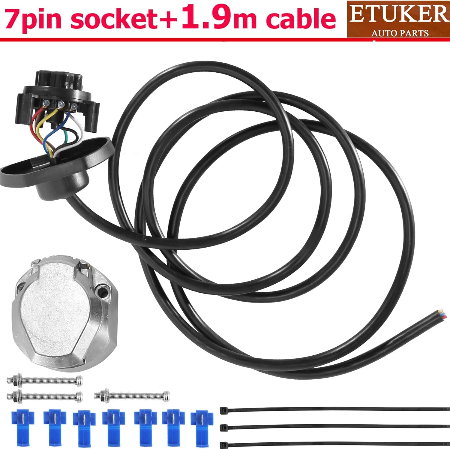 Detalle de ETUKER 7-pin pre-wired towbar socket with 1.9m cable (metal) – 7MZ