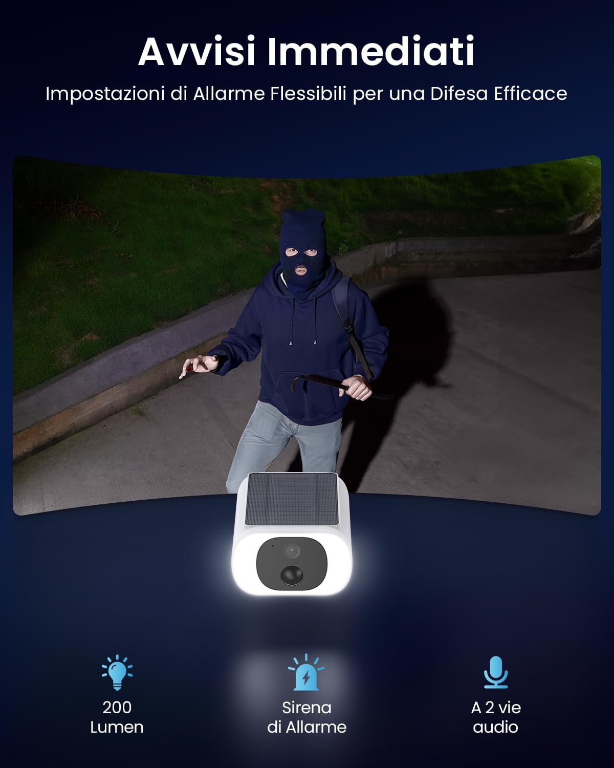 Thumbnail 5 de ieGeek Telecamera Wifi Esterno Senza Fili con Pannello Solare Incorporato – 2K, Visione Notturna a Colori, PIR, Bidirezionale