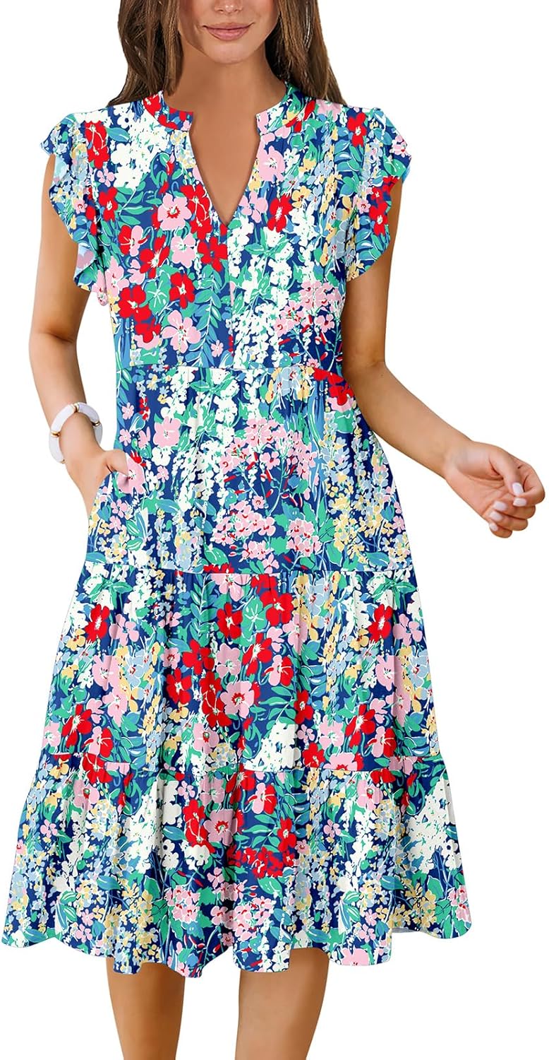 Thumbnail 6 de ANRABESS Women's Summer Dress: Ruffle Sleeve V-Neck Midi for Boho Vacation Style