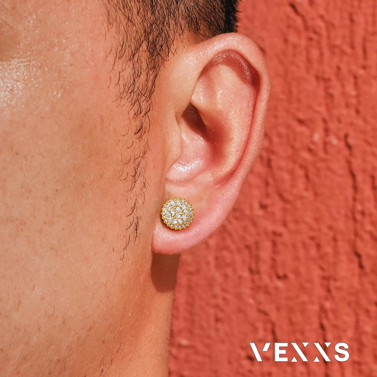 Detalle de VEXXS Herren Ohrringe Silber 925 mit 18K Gold- oder Weißgold-Beschichtung, 5A Zirkonia – Glänzende Diamond-Ohrstecker für Männer